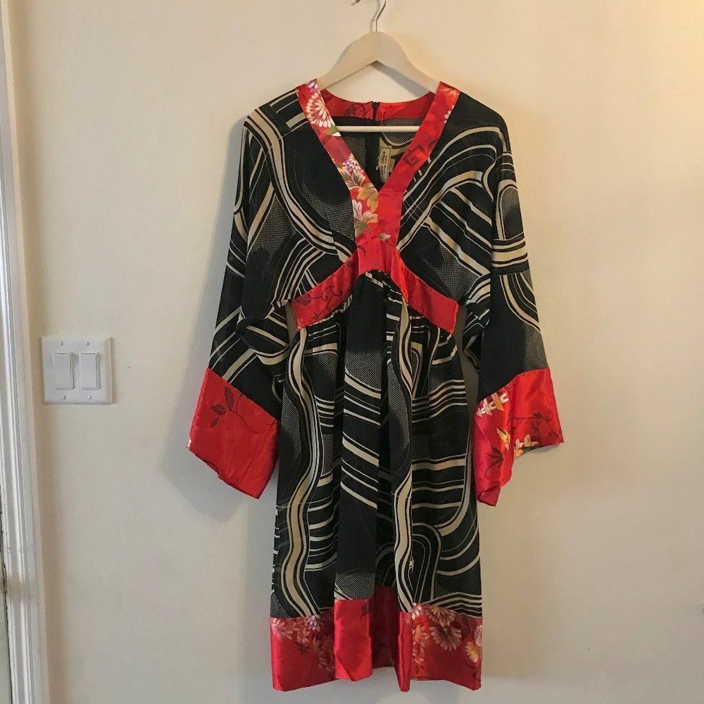 Karen Zambos Vintage Silk Trim Kimono Dress